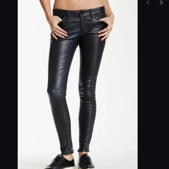*GENETIC SHYA ZIP LEATHER CIGARETTE PANT COLOR NAVY/BLACK SZ 28 NEW WITH DEFECT - Picture 4 of 16